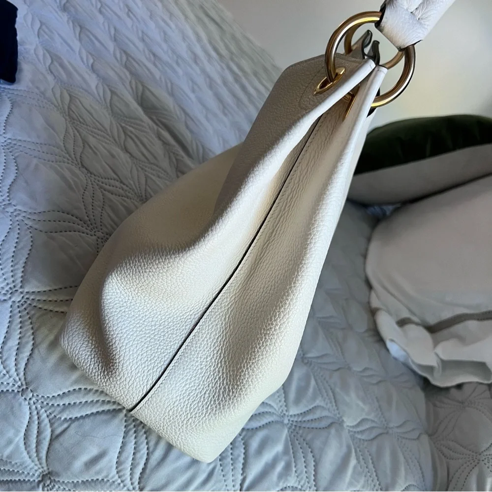 PRADA Vitello Phenix Bianco Embossed Logo Leather Hobo shoulder Bag - Picture 8 of 14